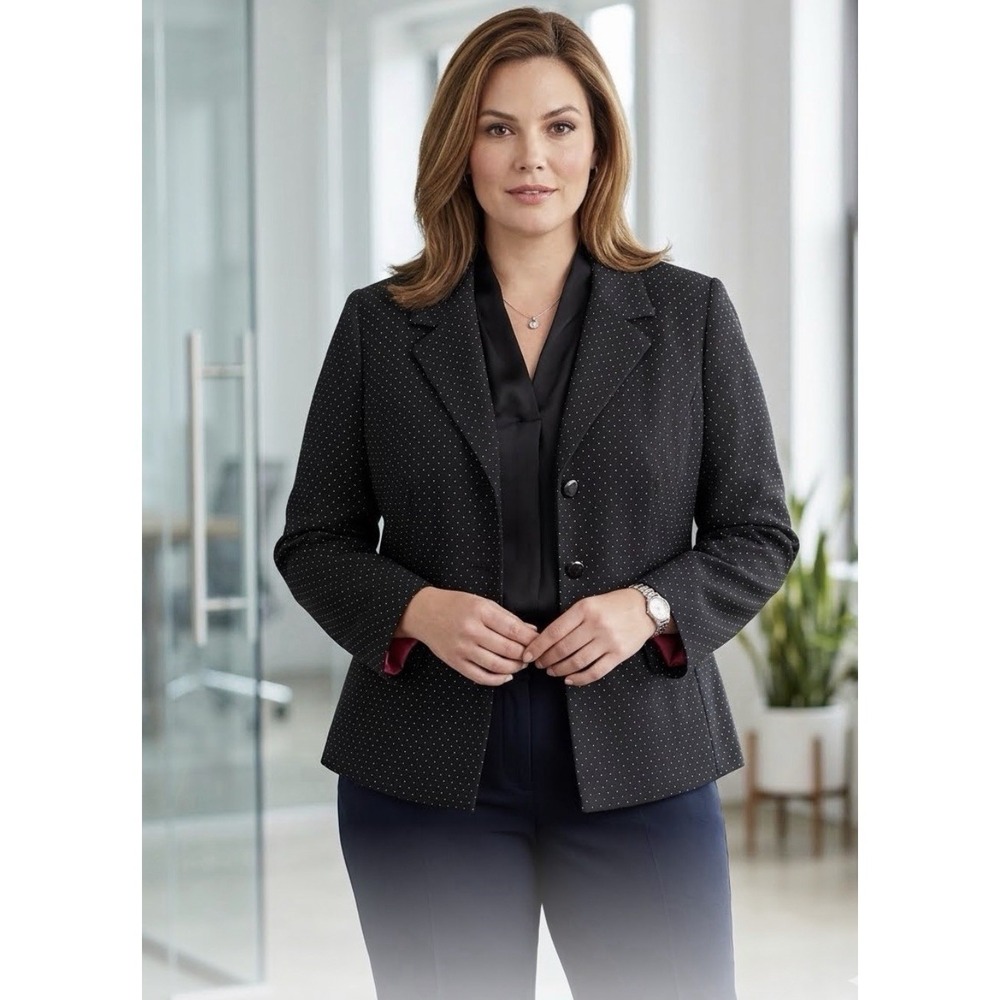 Sag Harbor Women's Black Dotted Lined Blazer Jacket 18W Two-Button Notch Lapel